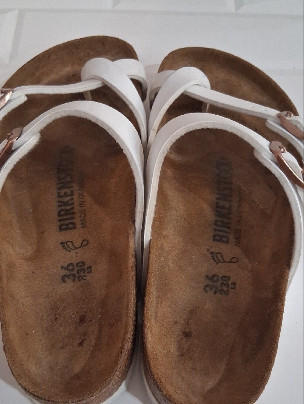 Birkenstock Mayari Women’s White Two-Strap Sandals with Rose Gold Buckles - Picture 9 of 11